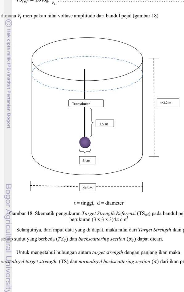 Gambar 18. Skematik pengukuran Target Strength Referensi (TS ref ) pada bandul pejal  berukuran (3 x 3 x 3)4π cm 3 