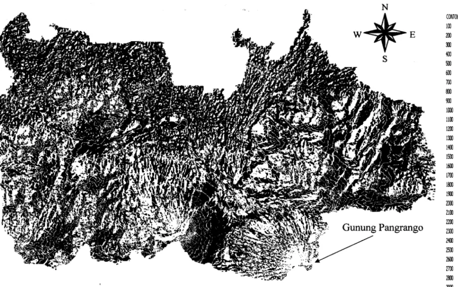 Gambar 3. Peta wilayah Bogor dengan interval ketinggian 100 m yang diolah dari citra SRTM (Shuttle Radar Topographic Mission)