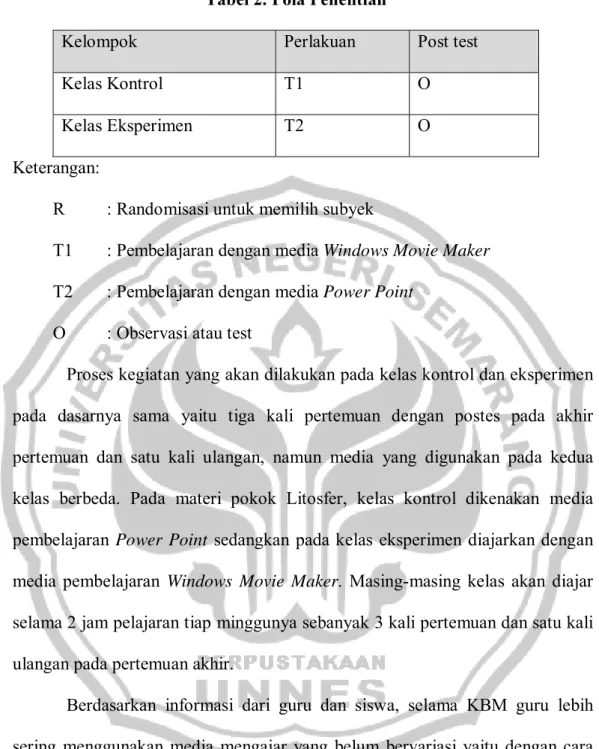 Tabel 2. Pola Penelitian 