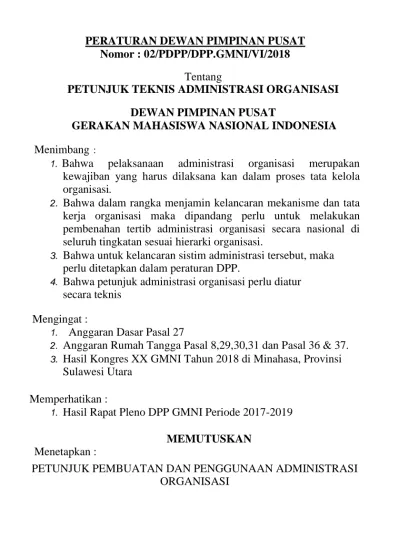 PERATURAN DEWAN PIMPINAN PUSAT Nomor : 02/PDPP/DPP.GMNI/VI/2018 ...