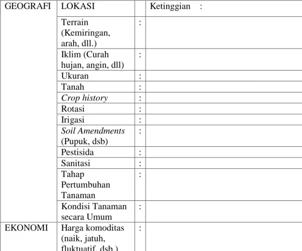 Tabel 1.  Daftar Cek Informasi Kebun  Kecamatan  : 
