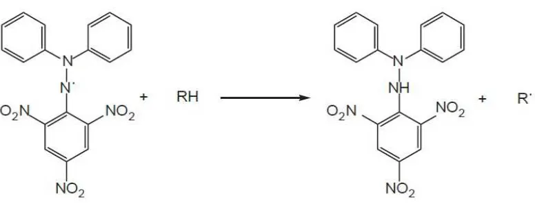 Gambar 2.3 Reaksi antara DPPH dengan atom H dari senyawa antioksidan 