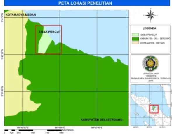Gambar  2.  Peta  Lokasi  Penelitian  di  Desa  Pantai  Pesisir  Bagan  Percut  Kecamatan     Percut Sei Tuan  Kabupaten Deli Serdang 