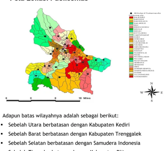 Gambar  2.1  Peta  Wilayah  dan  Penyebaran  Puskesmas  di  Kabupaten  Tulungagung Tahun 2012 