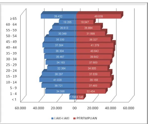 Gambar 2.2  Komposisi Penduduk menurut golongan umur dan jenis  kelamin Di Kabupaten Tulungagung Tahun 2012 