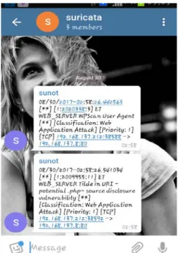 Gambar 9 WPScan Notifikasi Telegram Messenger  Tampilan notifikasi yang masuk pada telegram saat  pengujian menggunakan WPScan