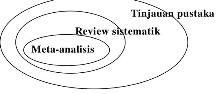 Gambar 1.   Diagram  Venn  memperlihatkan  hubungan  antara  tinjauan  pustaka, review sistematik, dan meta-analisis