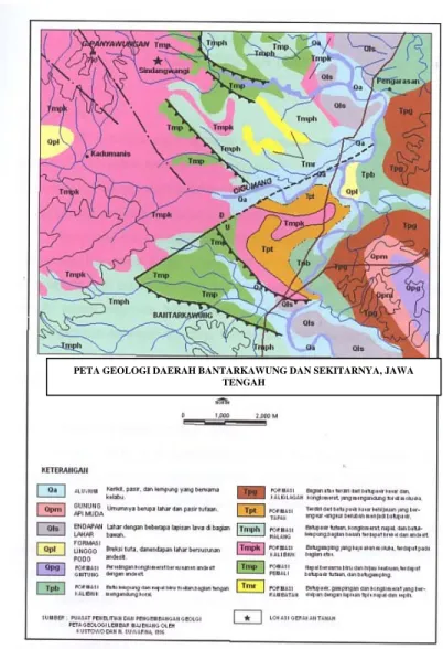 Gambar 2. Peta Geologi Daerah Bantarkawung dan Sekitarnya, Jawa   Tengah (Kastowo dan Suwarna, 1996)