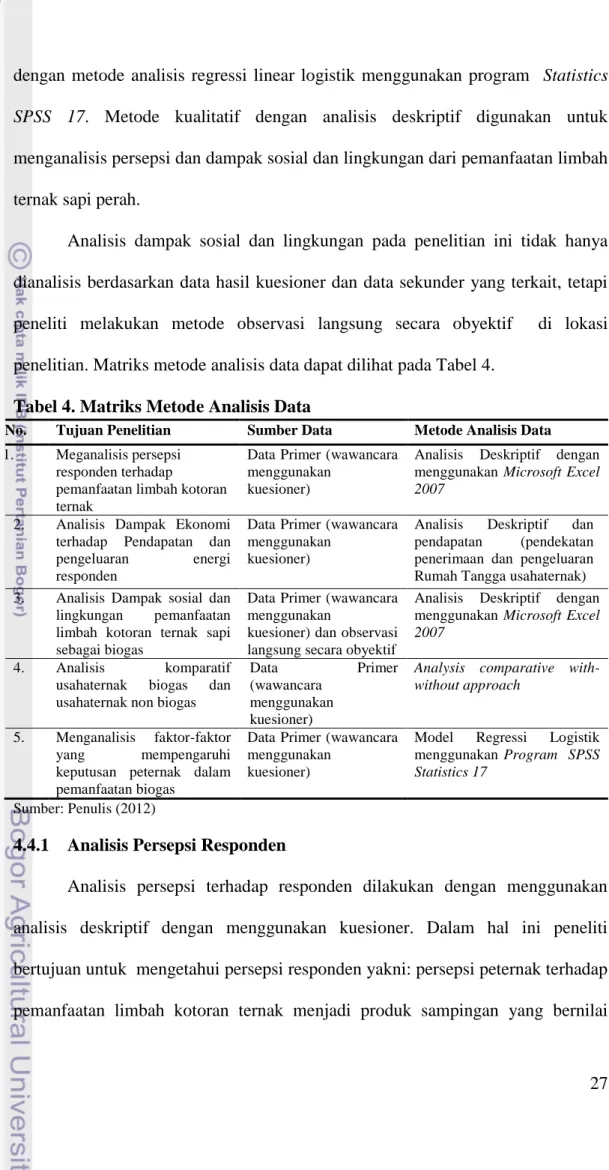 Tabel 4. Matriks Metode Analisis Data  