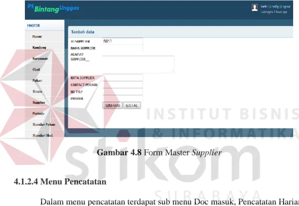 Gambar 4.8 Form Master Supplier 