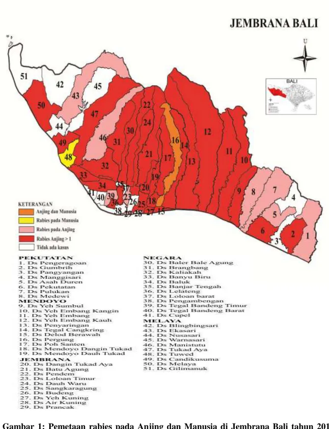 Gambar  1:  Pemetaan  rabies  pada  Anjing  dan  Manusia  di  Jembrana  Bali  tahun  2010  sampai 2015