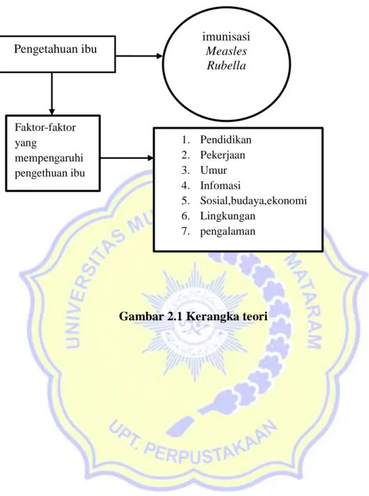 Gambar 2.1 Kerangka teori Pengetahuan ibu  1. Pendidikan 2. Pekerjaan 3. Umur 4. Infomasi  5