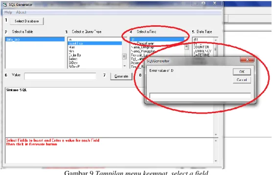 Gambar 9 Tampilan menu keempat, select a field 