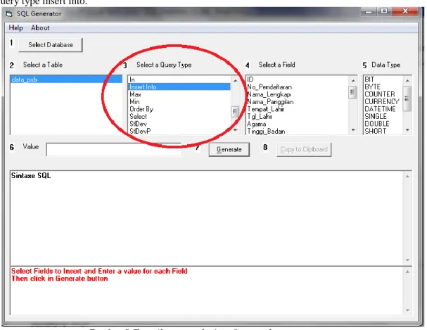 Gambar 8 Tampilan menu ketiga, frame select a query type 