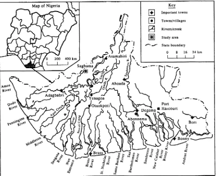 Figure zyxwvutsrqponmlkjihgfedcbaZYXWVUTSRQPONMLKJIHGFEDCBA1. Map of Rivers State of Nigeria showing the study area