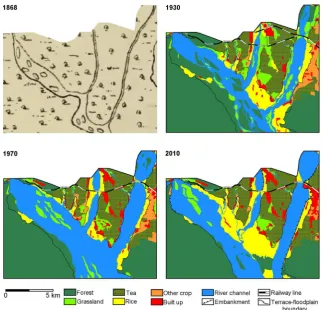 Fig. 2. Spatial distribution of LULC for 1930, 1970 and 2010 with map from 1868 (O’Donel et al., 1864e1868)