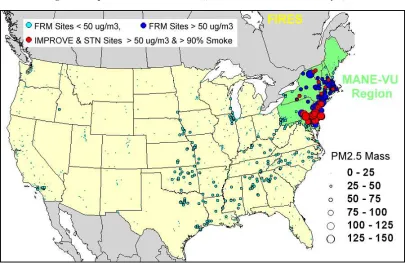 Figure 1.   Spatial Pattern of US PM2.5 Mass Concentrations on July 7, 2002 