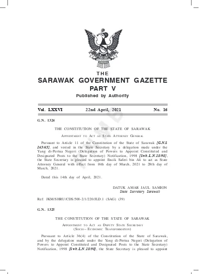 T H E SARAWAK GOVERNMENT GAZETTE PART V