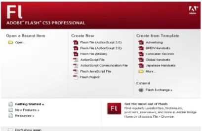 Gambar 2.1 Tampilan Start Page Adobe Flash CS3  2.5.2 Jendela Utama 