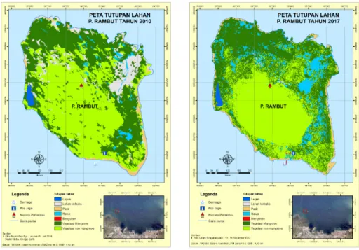 Figure 4. Comparison of land cover on Pulau Rambut in 2010 (left) and 2017 (right).