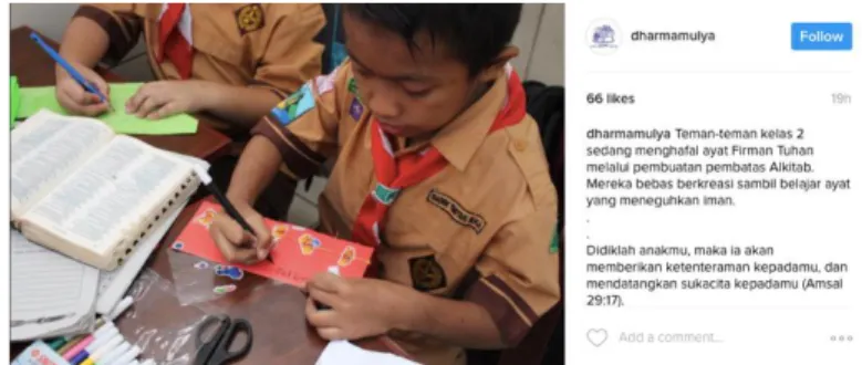 Gambar 4.11. Kegiatan murid di Sekolah Kristen Dharma Mulya Surabaya  Sumber: akun Instagram Sekolah Kristen Dharma Mulya Surabaya 