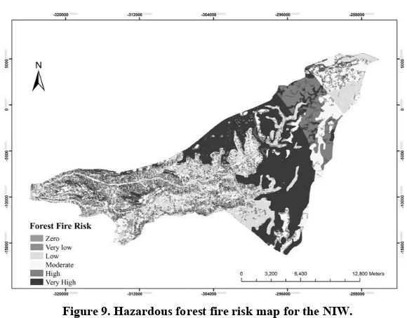 Figure 9. Hazardous forest fire risk map for the NIW. 