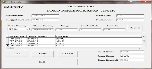 Gambar 8. Form Transaksi Penjualan 