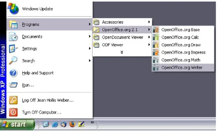 Gambar 1.1 Memulai Writer melalui Windows Linux/GNOME