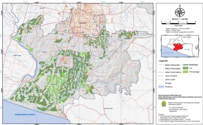 Gambar 1 menunjukkan Peta Rencana  Kawasan  Lahan Pertanian Pangan  Berkelan-jutan  Kabupaten Bantul.