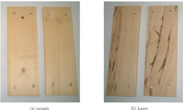 Gambar 3. Contoh uji soliditas dempul pada kayu tusam (a) dan karet (b) Figure 3. Putty solidity sample tests on tusam (a) and rubber (b) wood