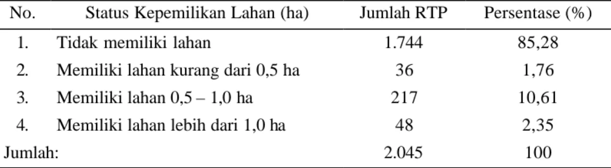 Tabel 12  Satus kepemilikan lahan perkebunan setiap RTP di Desa Warnasari              Tahun 2005 