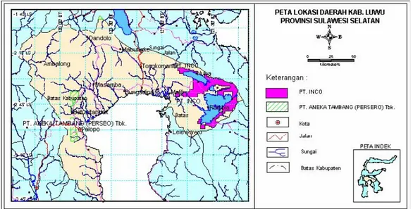 Gambar 2.1  Peta Lokasi Wilayah IUP PT. INCO di Kabupaten Luwu Timur,  Provinsi Sulawesi Selatan