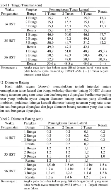 Tabel 1. Tinggi Tanaman (cm)  Waktu 