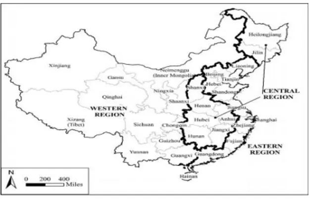 Gambar 1. Peta pembagian 3 daerah  Tiongkok  