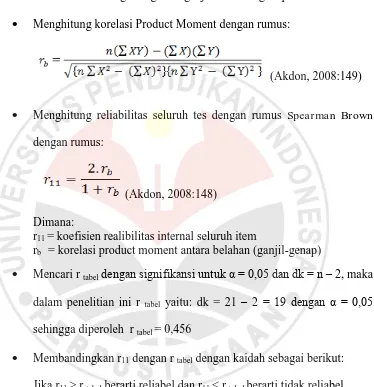 Tabel 3.8 Hasil Uji Reliabilitas Instrumen 