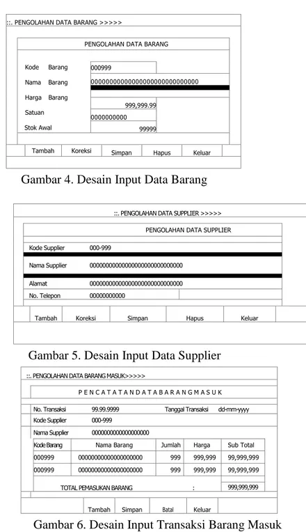 Gambar 5. Desain Input Data Supplier  ::. PENGOLAHAN DATA BARANG MASUK&gt;&gt;&gt;&gt;&gt; 
