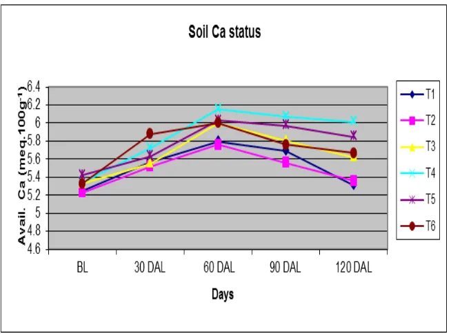 Figure 5: Soil Ca status before liming and at different days after liming 