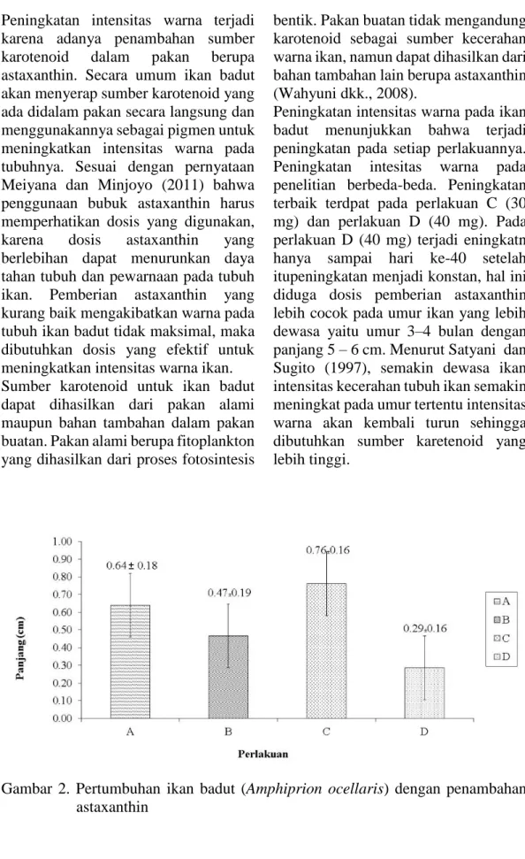 Gambar  2.  Pertumbuhan  ikan  badut  (Amphiprion  ocellaris)  dengan  penambahan  astaxanthin 