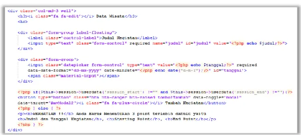 Gambar 4.12 Coding form judul dan tanggal  
