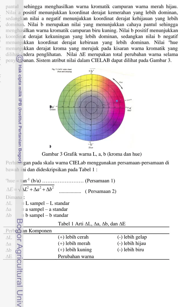 Gambar 3 Grafik warna L, a, b (kroma dan hue)  
