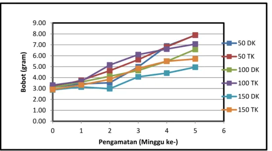 Gambar 5. Grafik Rata-rata Pertambahan Bobot Lele Sangkuriang                      Selama Penelitian 
