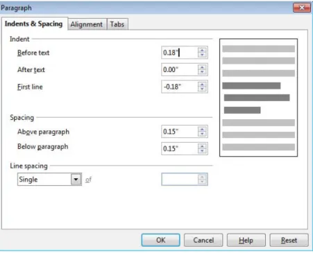 Gambar 3.6. Dialog box untuk mengatur paragraf  1.  Halaman Indents and Spacing 