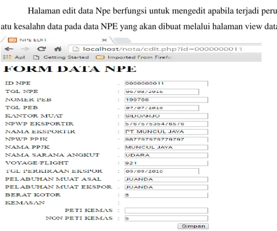 Gambar 4.6 Halaman edit data NPE   Coding update 