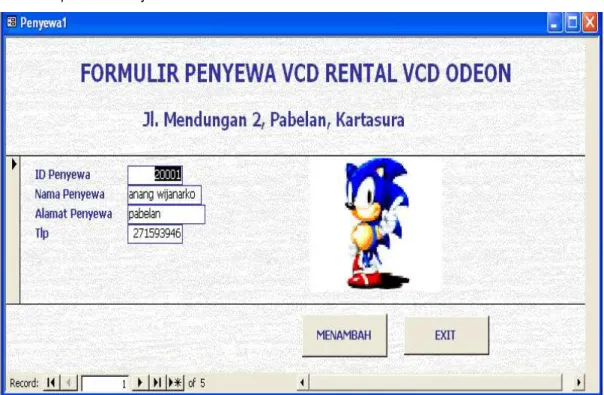 Gambar 4.7 Formulir Input Penyewa 