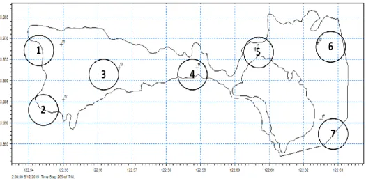 Gambar 10. Titik lokasi pemetaan kecepatan arus dan sedimentasi di Teluk Kendari.