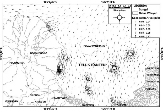 Gambar 14. Simulasi Permodelan Arus Laut pada saat Surut Perbani 