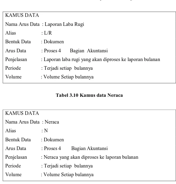 Tabel 3.10 Kamus data Neraca 