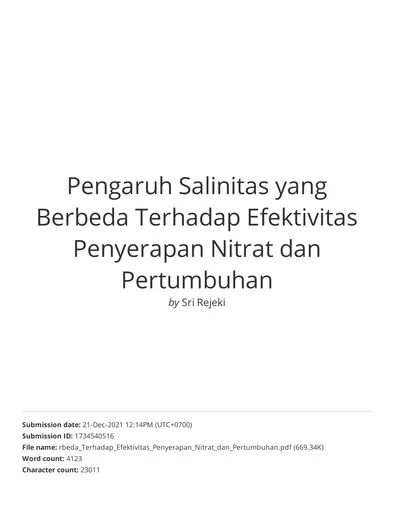 Pengaruh Salinitas Yang Berbeda Terhadap Efektivitas Penyerapan Nitrat ...