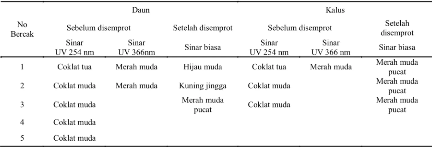 Tabel 1. Penapisan fitokimia daun dan kalus  mahkota dewa