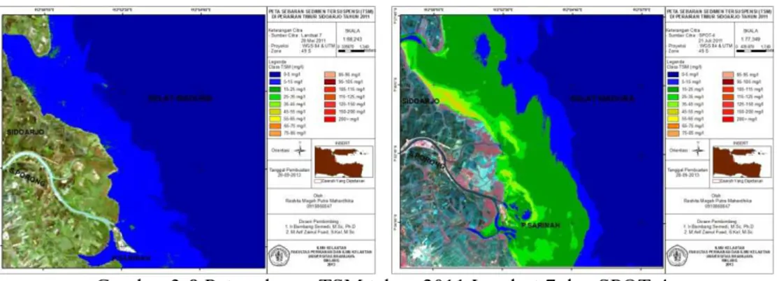Gambar 3-9 Peta sebaran TSM tahun 2012 Landsat 7 dan SPOT-4 